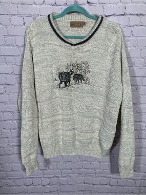 Shenandoah Mens VTG Crewneck Knit Sweater Wolf Graphic Sz XL Retro Indie Casual